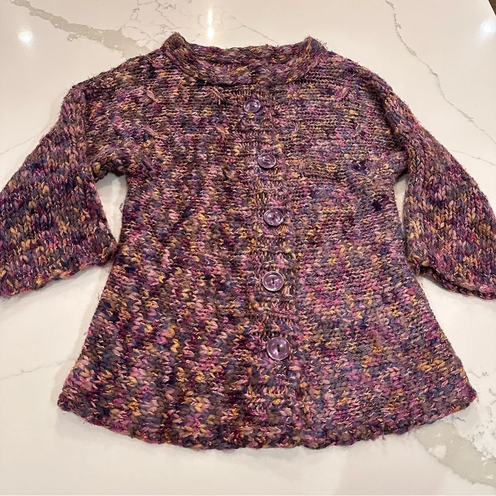 Leo & Nicole Chunky Knit Cardigan Women’s S Wool Blend Colorful Grandma Cottage